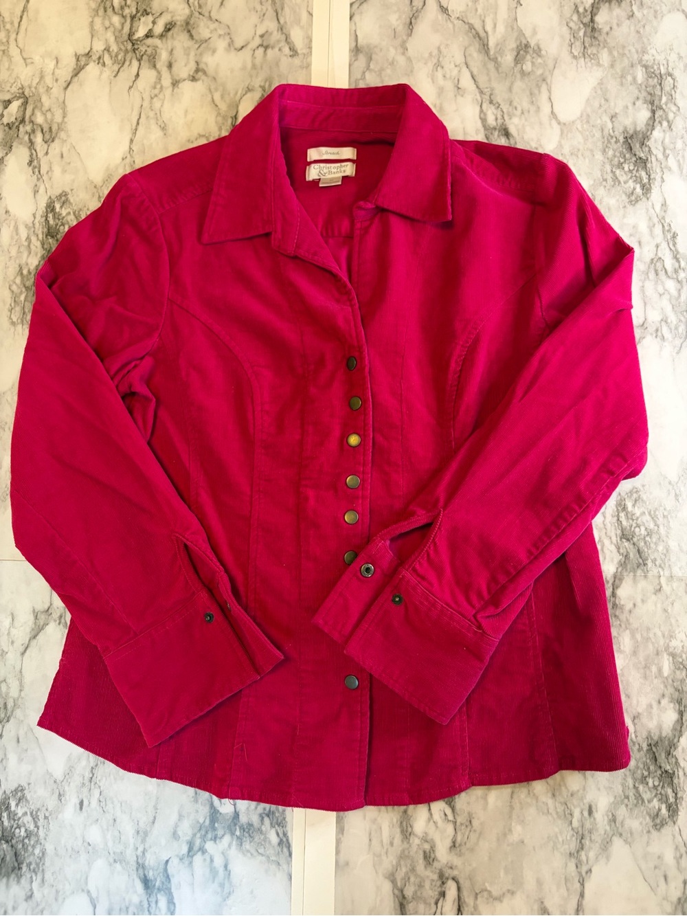 Christopher & Banls Women's Fuchsia Corduroy Button Front blazer Size M stretch